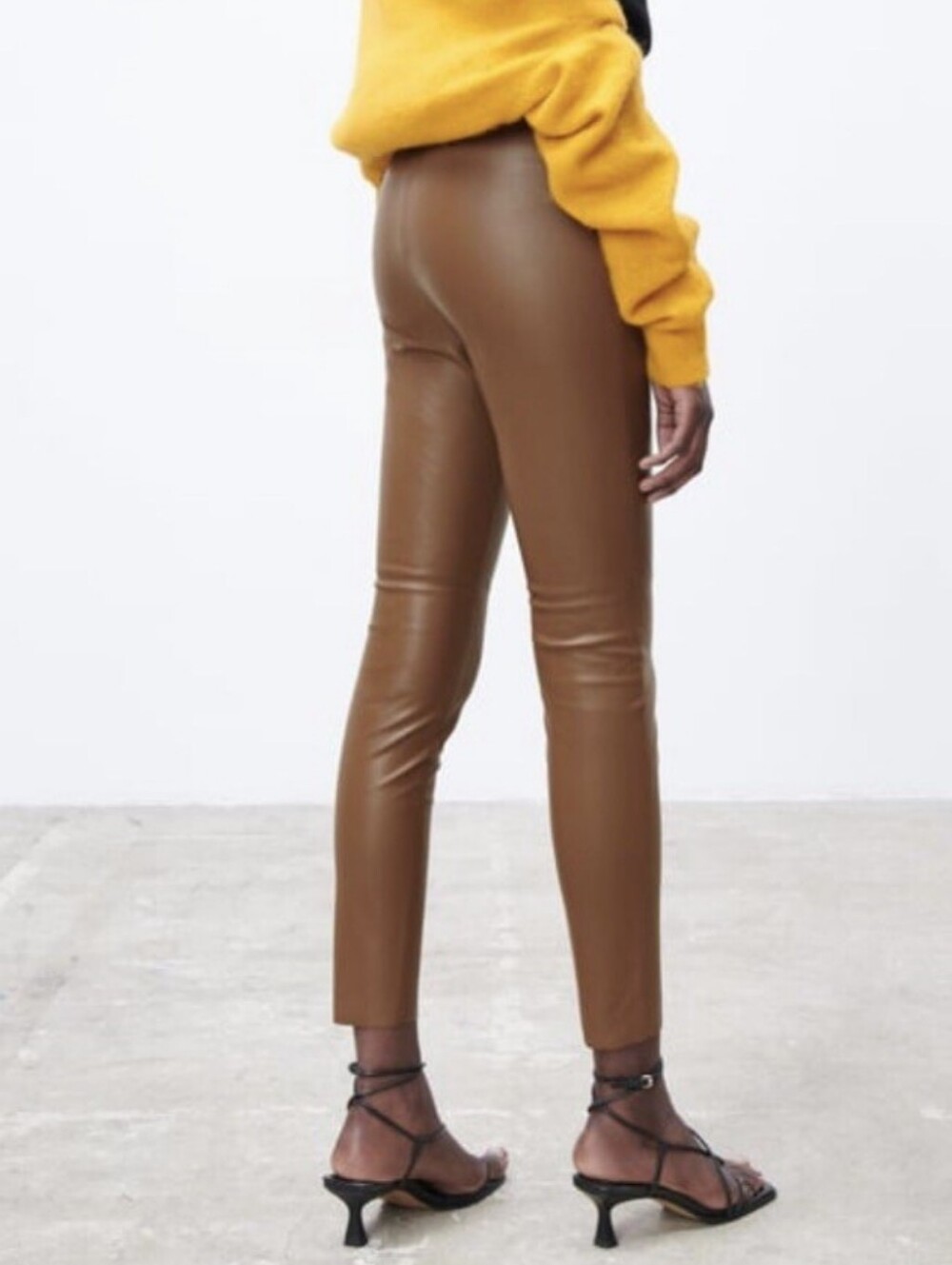 Zara Brown Faux Leather High-Waist Leggings - Size Medium